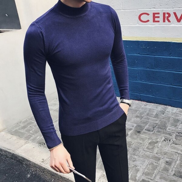 Product image for  Solid Color Korean Slim Fall Half Turtleneck Sweater Men's Clothing 5