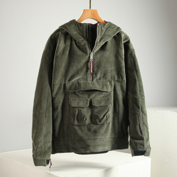 Product image for  Thick Cotton Half-Zip Hooded Pullover Coat Men's Clothing 6