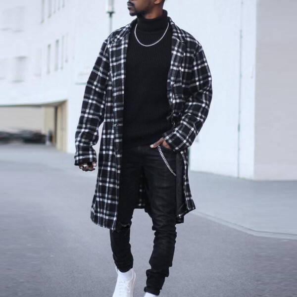Product image for  Men’s mid-length jacket plaid fashion shirt Men's Clothing 6