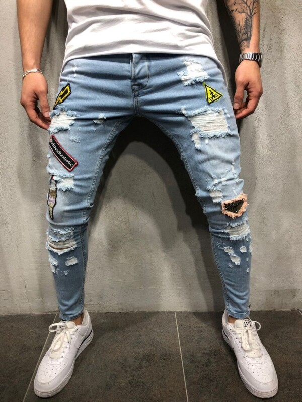 Product image for  Pants Slim Cropped Trousers Embroidered Jeans Men's Clothing 9
