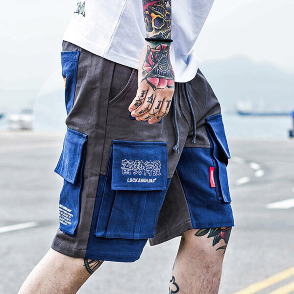 Product image for  Male Youth Printed Letters Contrasting Color Stitching Multi-Pocket Shorts Men's Clothing 5