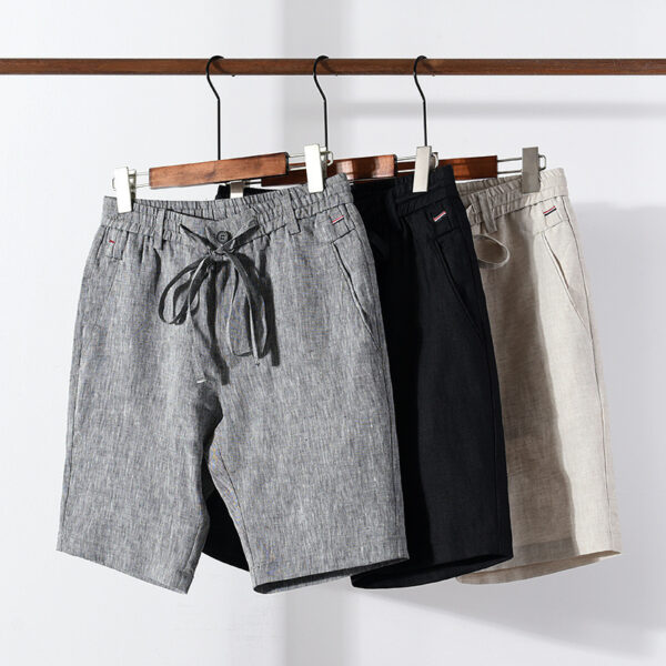 Product image for  Straight Shorts Men’s Comfortable Linen Mid-waist Solid Color Overalls Shorts Men's Clothing 4