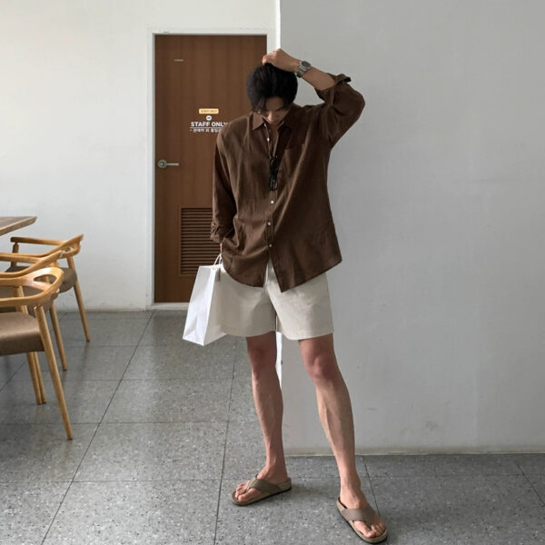 Product image for  Flax Beach Pants Thin Men’s Casual Loose Solid Shorts Men's Clothing 5