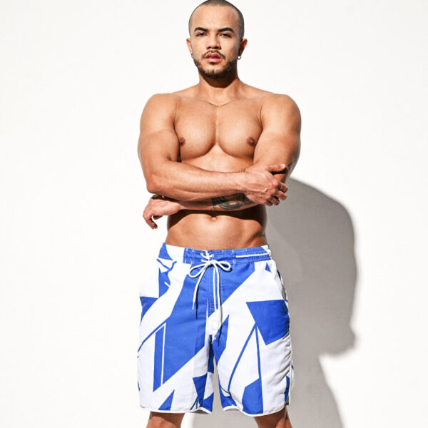 Product image for  Men’s Casual Beach Pants Loose Comfortable Blue And White Printed Beach Shorts Men's Clothing 9