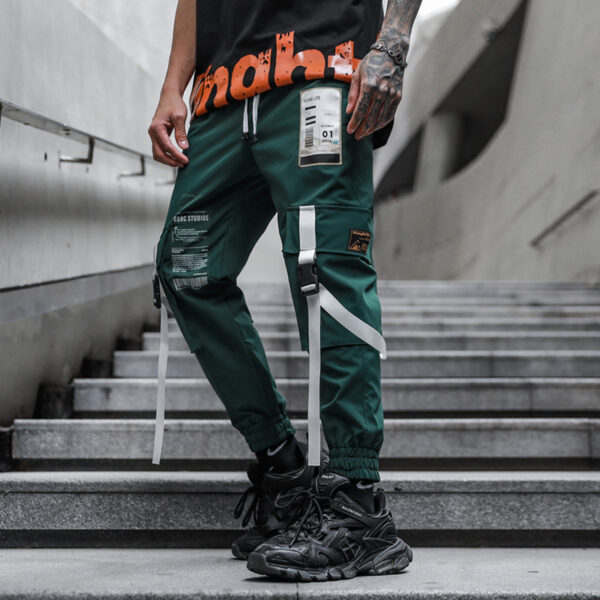 Product image for  Men’s Hip Hop Dark Loose Web Cargo Pants Men's Clothing 9