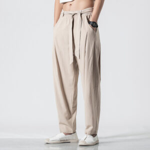 Product image for  Plain linen straight-leg harem pants Men's Clothing 9