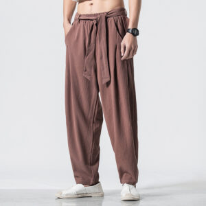 Product image for  Plain linen straight-leg harem pants Men's Clothing 12