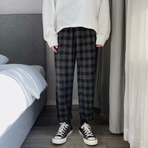 Product image for  Boys Plaid Casual Pants Korean Style Loose Harem Pants Men Men's Clothing 12