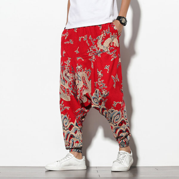 Product image for  Summer Bohemian Loose Wide-leg Elephant Flower Beach Trousers Men's Clothing 8