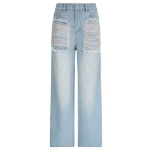 Product image for  Women’s Fashionable Ripped Denim Trousers Men's Clothing 13