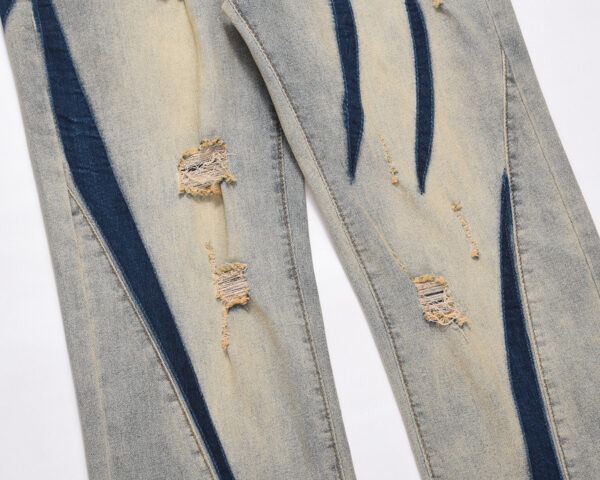 Product image for  Yellow Mud Dyed Partial Distressed Split Water Washed Hole Casual Straight-leg Jeans Men's Clothing 12