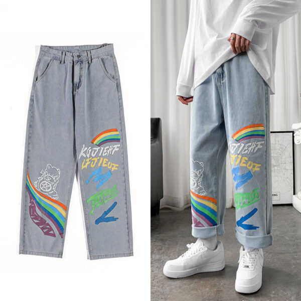 Product image for  Straight Loose Graffiti Rainbow Print Capris Men's Clothing 6
