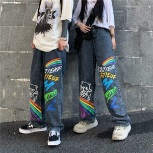 Product image for  Childlike Rainbow Print Loose Straight Wide Leg Pants Men's Clothing 10