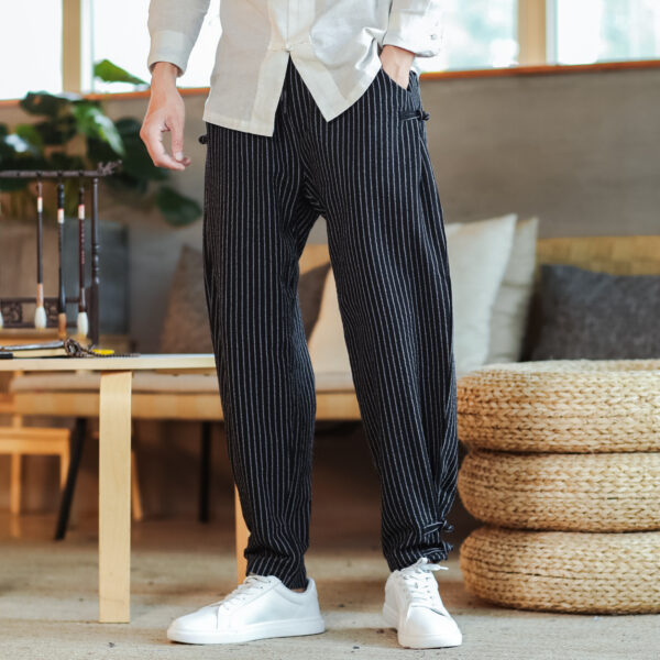 Product image for  Striped Trousers Men’s Disc Buckle Harem Pants Men's Clothing 7