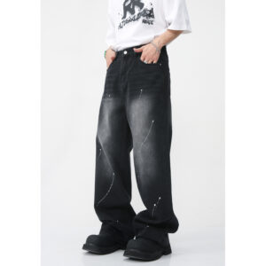Product image for  Men’s Fashion Loose Straight Personalized Spray-painted Denim Trousers Men's Clothing 14