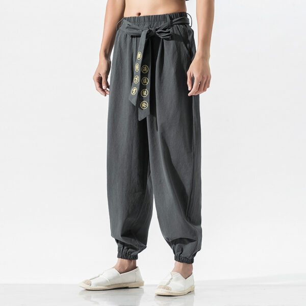 Product image for  Chinese Style Cotton And Linen Embroidered Casual Linen Harem Pants Men's Clothing 9