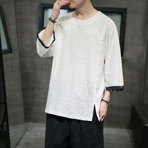 Product image for  Men’s Chinese Style Linen T-shirt Short Sleeves Men's Clothing 14