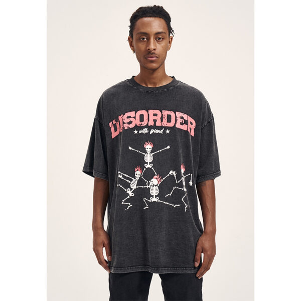 Product image for  Vintage High Street Washed Old Bone Print Oversized Men’s T-Shirt Men's Clothing 7