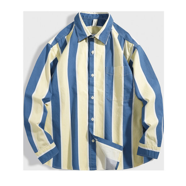Product image for  Stripe Drop Shoulder Loose Casual Men’s Shirt Men's Clothing 7