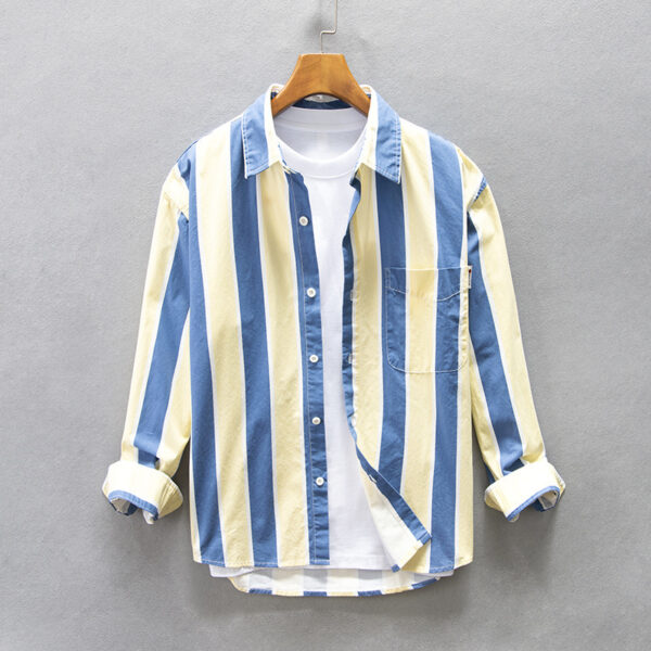 Product image for  Stripe Drop Shoulder Loose Casual Men’s Shirt Men's Clothing 4