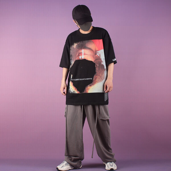 Product image for  Hip-hop High Street Burning Theme Printing Niche Design T-shirt Men Men's Clothing 7