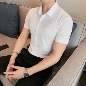 Product image for  Men’s High Elastic Short Sleeve Shirt Without Drape Men's Clothing 14