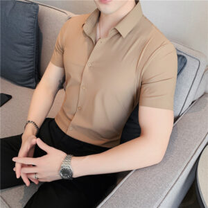 Product image for  Men’s High Elastic Short Sleeve Shirt Without Drape Men's Clothing 12