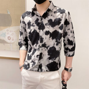 Product image for  Summer New Fashion Trend Men’s Printed Tie-dye Lapel Casual Short-sleeved Shirt Men's Clothing 9