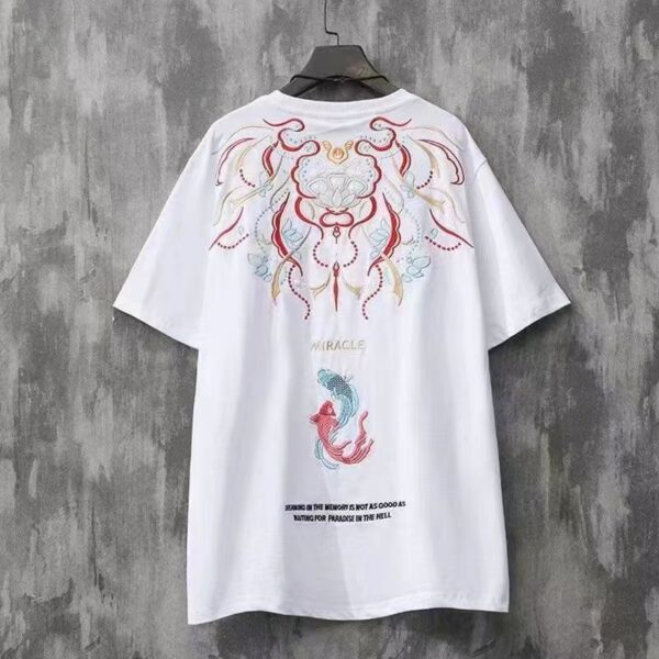 Product image for  Chinese Style Koi Embroidered Cotton Short-sleeved T-shirt Men's Clothing 6