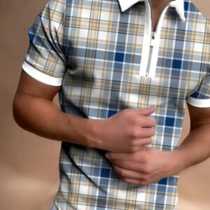 Product image for  European And American POLO Zipper Checkered Men’s T-shirt Men's Clothing 10