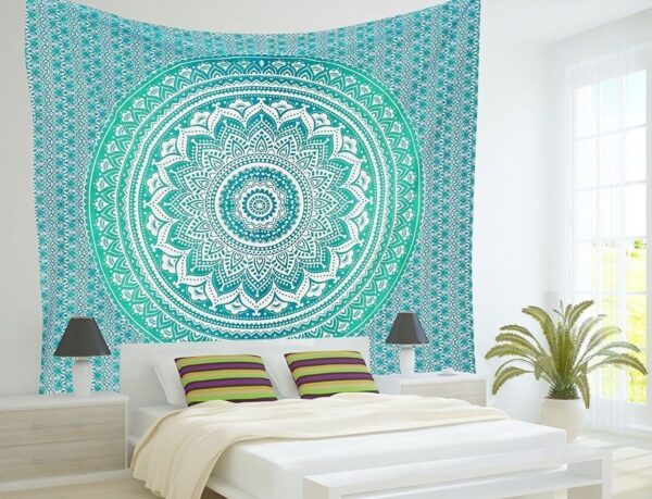 Product image for  Indian Mandala Tapestry Green Blue Flower Beautiful Wall Art Tapestry 210x150cm Bedspread Beach Towel Yoga Blanket Table Cloth Home Décor 4