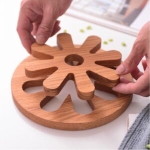 Product image for  Ebony Solid Wood Round Petals Coasters Household Heat Pad Kitchen & Dining 11