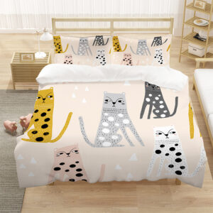 Product image for  Cartoon Cat Digital Comic Three-piece Set Bed Covers 12
