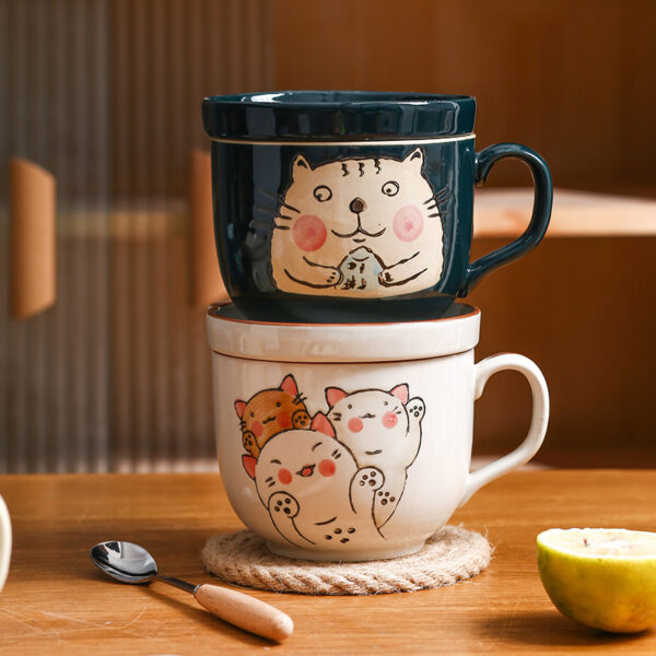 Product image for  Ceramic Cup With Lid Large Capacity, Spoon Set Gift Box Kitchen & Dining 5