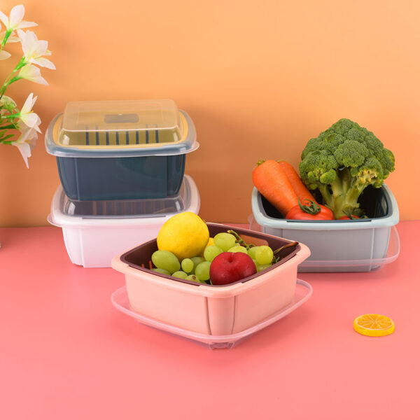 Product image for  Double-layer contrast color drain basket with lid Kitchen & Dining 4