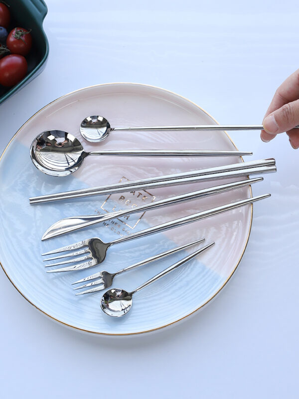 Product image for  Nordic Style 304 Stainless Steel Western Food Knife Spoon Chopsticks Four-piece Set Kitchen & Dining 8