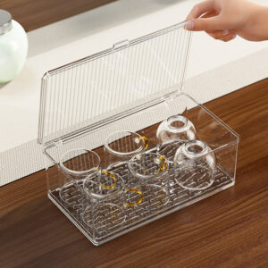 Product image for  Tea Set Storage Box Dustproof Glass Coffee Water Cup Holder Home Décor 21