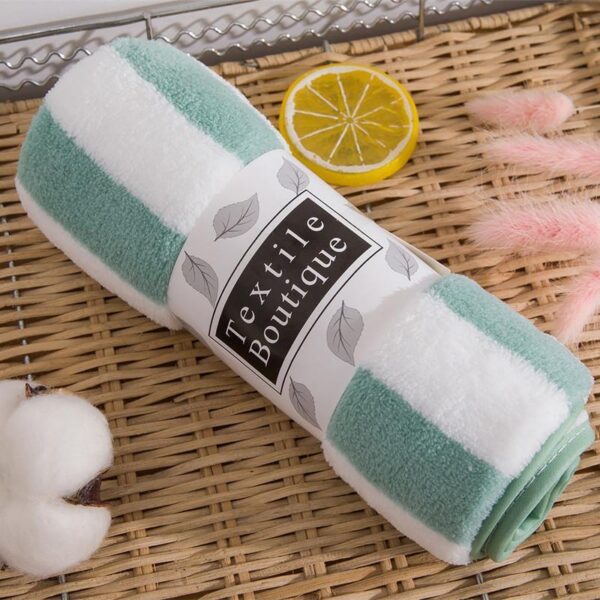 Product image for  Household Water-absorbent Thickened Non-fluffy Striped High-density Coral Fleece Towel Home Décor 6