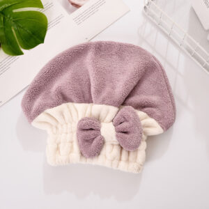 Product image for  Coral Velvet Hair-drying Cap Double Color Bow Cap Thickened Absorbent Home Décor 15