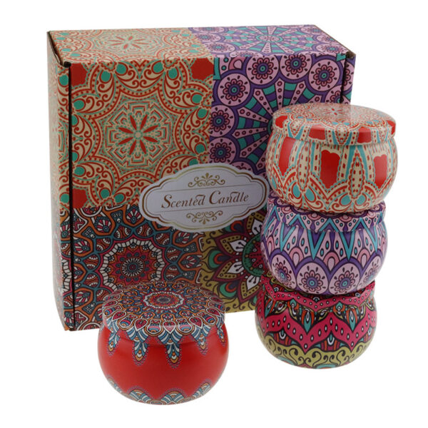Product image for  Popular Ethnic Style Aromatherapy Jar Candle Tinplate Wedding Candy Gift Box Round Tea Universal Packaging Box Home Décor 4