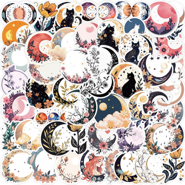 Product image for  Moon Flower Cat Graffiti Decorative Stickers Home Décor 13