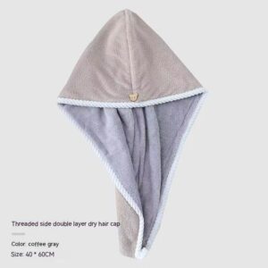 Product image for  Polyester Brocade Twist Edging Hair-drying Cap Double Layer Thickening And Quick-drying Absorbent Coral Fleece Shower Cap Home Décor 15
