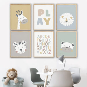 Product image for  Cute Zebra Lion Bear Tiger Play Quotes Nordic Posters Artworks 11
