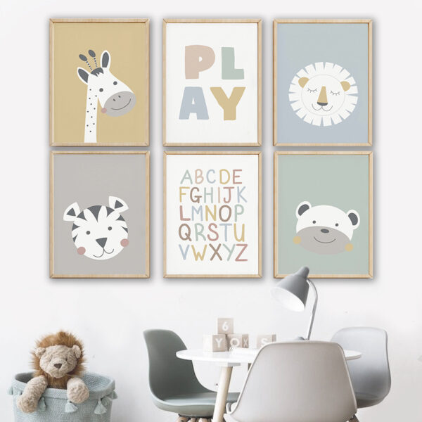 Product image for  Cute Zebra Lion Bear Tiger Play Quotes Nordic Posters Artworks 4