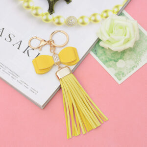 Product image for  Double Layer Diamond-studded Leather Bow Tassel Car Keychain Home Décor 22