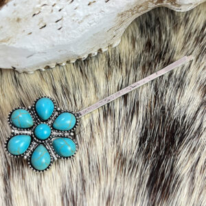 Product image for  Retro Turquoise Alloy Flower Ethnic Style Western Hair Clip Word Clip Home Décor 17