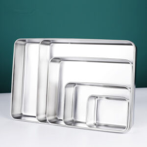 Product image for  Stainless Steel Rectangular Plate Kitchen Preparing Plate Household With Lid Home Décor 16